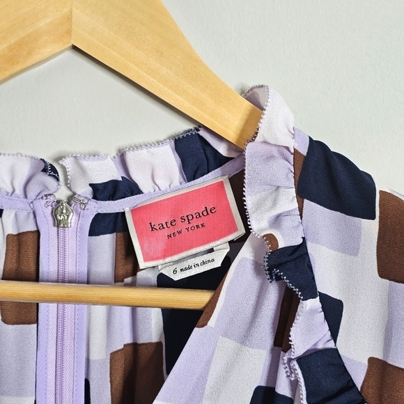 Kate Spade Lilac Geo Squares Mini Dress, Size 6 - Picture 10 of 11